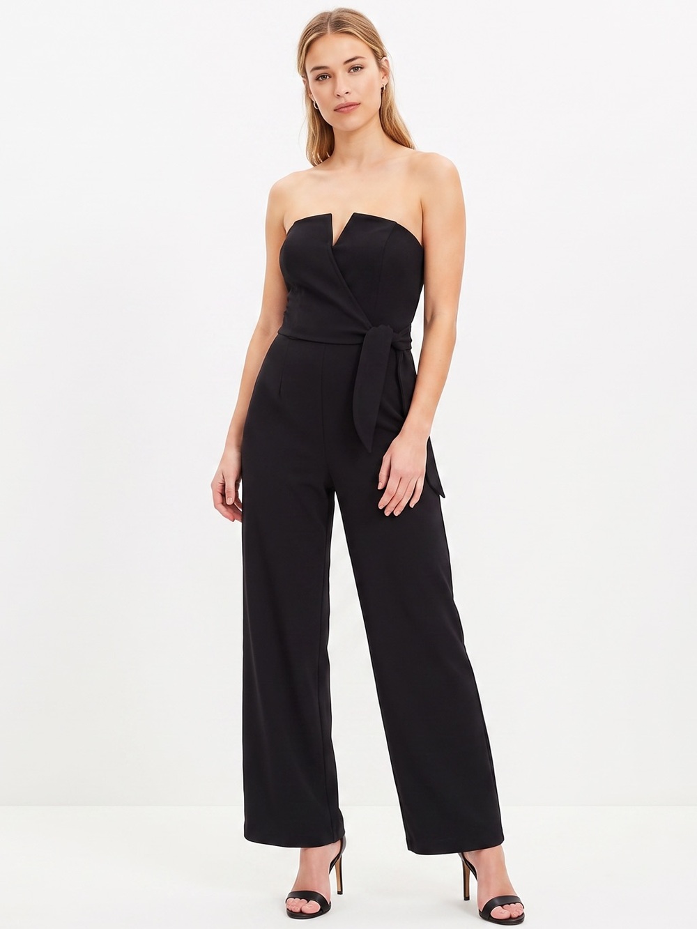 FRANCESCA'S ALYA Strapless Wide Leg Crepe Jumpsuit